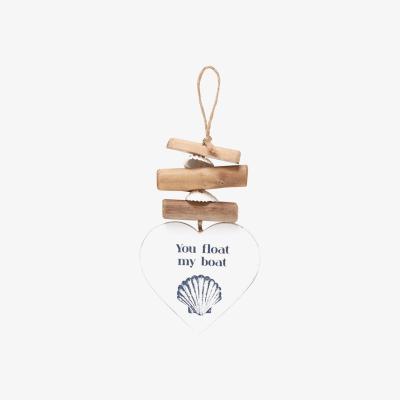 The Range You Float My Boat Beachy Driftwood Heart Sign - White
