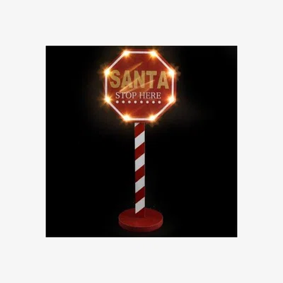 The Range 45Cm Led Santa Stop Here Sign - Red