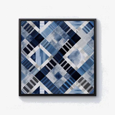 The Range Checkered Square Black And Blue Canvas Print - Blue / 101.6cm / Black Frame