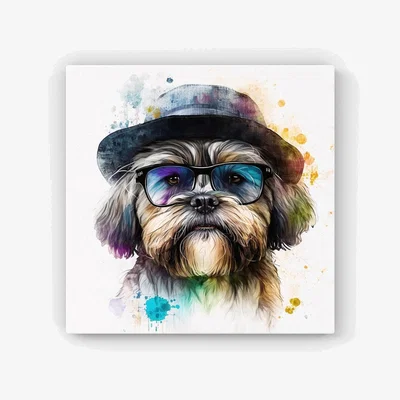 The Range Lhasa Apso Dog With Glasses Splashart HD Metal Print - Neutral / 56cm