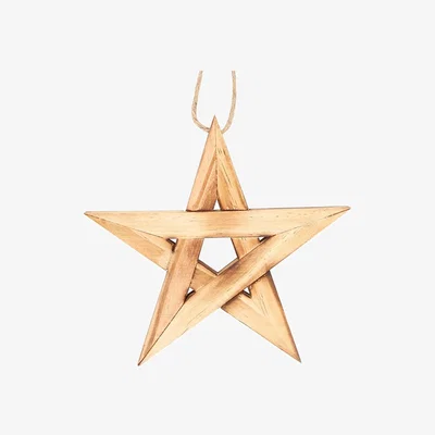 The Range Winter Solstice Hanging Wooden Pentagram Decor - Brown