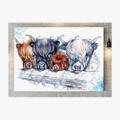 The Range Herd of Hairy Cows! Canvas - Brown / 30cm