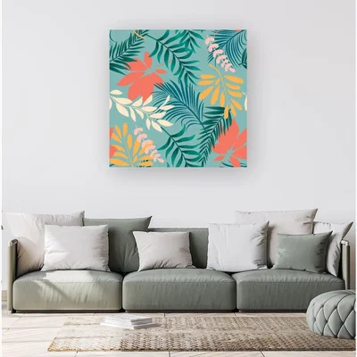The Range Abstract Bright Colorful Tropical Leaves Canvas Print - Green / 101.6cm