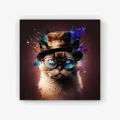The Range Siamese Cat Face Splashart HD Metal Print - Neutral / 30cm