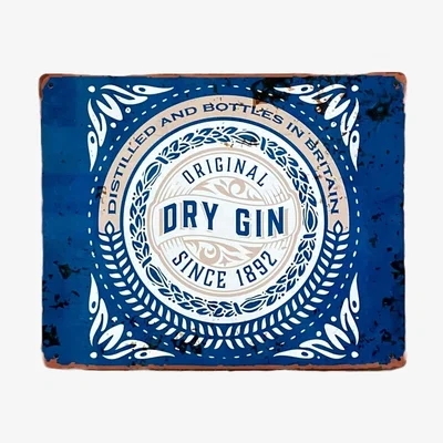The Range Metal Sign Plaque  Dry Gin Bar - Blue
