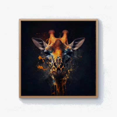 The Range Golden Giraffe Face Splashart Canvas Print - Yellow / 25.4cm / Pine Frame