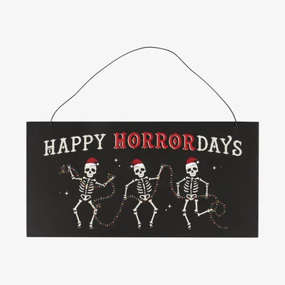 The Range Happy Horrordays Skeleton Hanging Sign - Gothic Christmas Decor - Black