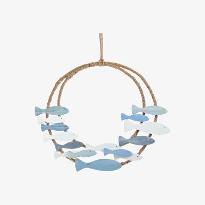 The Range Wooden Hanging Shoal of Fish Ornament  - Blue