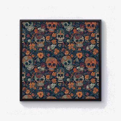 The Range Dia De Los Muertos Skulls Canvas Print - Orange / 76.2cm / Black Frame