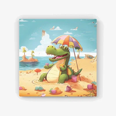 The Range A Crocodile On A Beach Holiday HD Metal Print - Yellow / 40cm