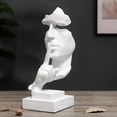The Range Abstract Silence is Gold Resin Thinker Statue - White