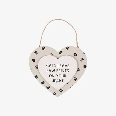 The Range Cats Leave Paw Prints Hanging Heart Sign - White