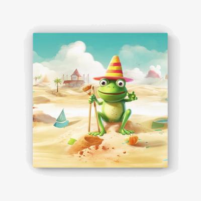The Range Happy Frog On A Beach Holiday HD Metal Print - Yellow / 30cm