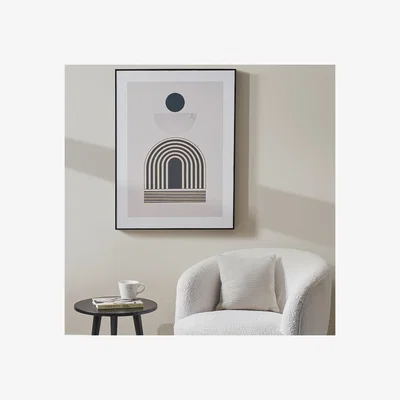 The Range Abstract Geometric Framed Print With Boho Design - Cream Gold Black