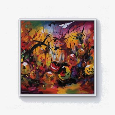 The Range Abstract Halloween Painting Canvas Print - Orange / White Frame / 101.6cm