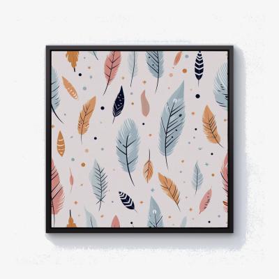 The Range Pastel Feather Pattern Canvas Print - Blue / Black Frame / 101.6cm