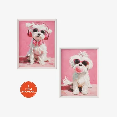 The Range Poised Pink Maltese Dog Framed Art