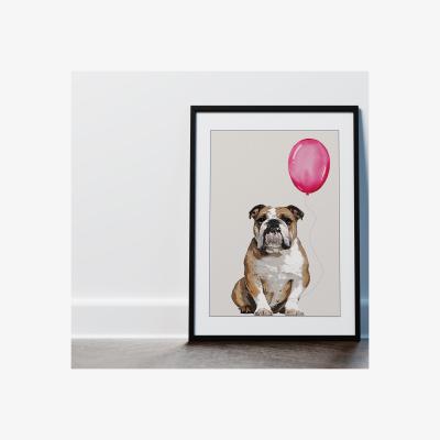 The Range Modern Bulldog with Balloon Framed Wall Art - Neutral