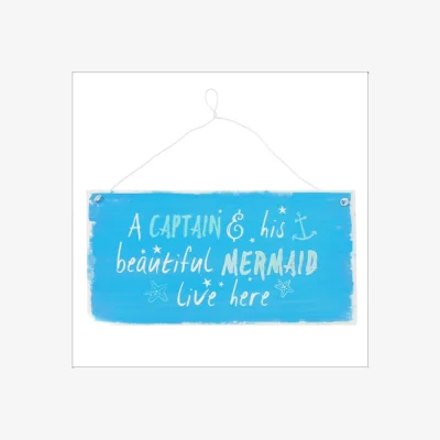 The Range Captain & Mermaid Wall Sign Glitter Plaque for Couples & Gift - Blue