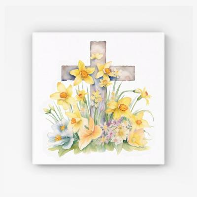 The Range Boho Watercolour with Daffodils HD Metal Print - Yellow / 40cm