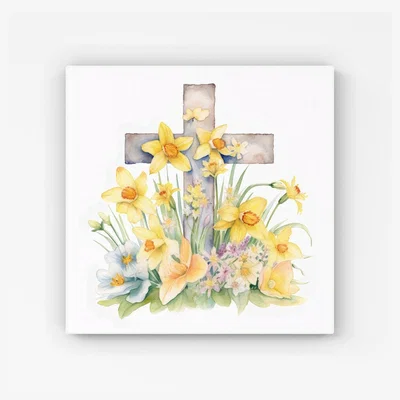 The Range Boho Watercolour with Daffodils HD Metal Print - Yellow / 40cm