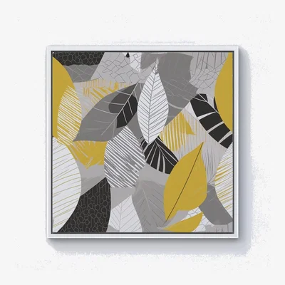 The Range Grey Yellow Autumn Leaves Canvas Print - Yellow / White Frame / 25.4cm