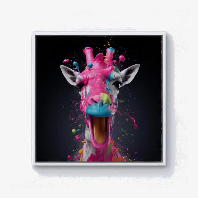 The Range Splashart Giraffe Face Pink Canvas Print - Pink / White Frame / 25.4cm