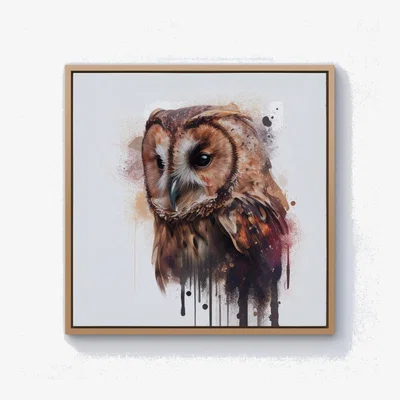 The Range Tawny Owl Face Splashart Light Background Canvas Print - Brown / Pine Frame / 101.6cm