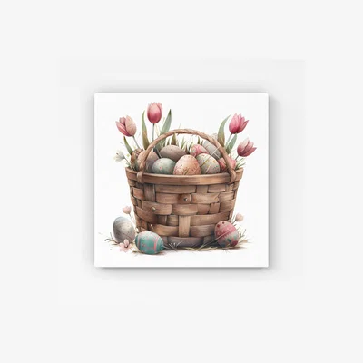 The Range Easter Egg Basket And Tulips HD Metal Print - Neutral / 40cm