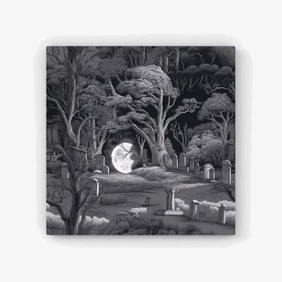 The Range Eerie Moonlit Cemetery HD Metal Print - Grey / 40cm