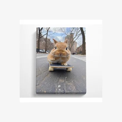 The Range Bunny Skateboard Canvas Print - Black / 81.28cm