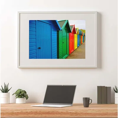 The Range Beach Huts, Whitby Art Print - Blue / 42cm
