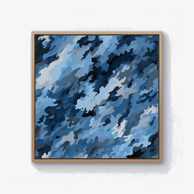 The Range Blue And Grey Canvas Brushstrokes Canvas Print - Blue / Pine Frame / 25.4cm
