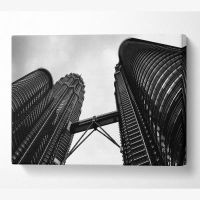 The Range Petronas Towers Kuala Lumpur B n W Canvas Print Wall Art - Yellow / 50.8cm