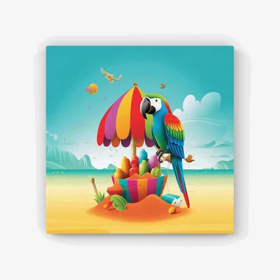 The Range Parrot On A Beach Holiday HD Metal Print - Yellow / 30cm