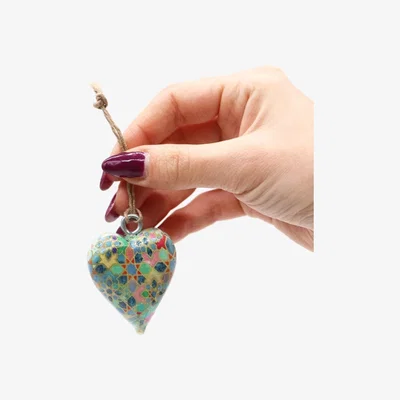 The Range Decorative Wooden Heart with Mediterranean Tile Pattern - Small Accent Piece - Multi
