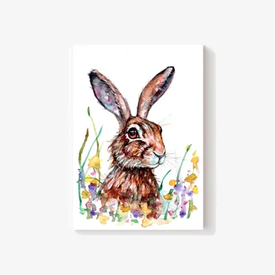 The Range Meadow Hare Watercolor Print on Canvas Wall Art - Brown
