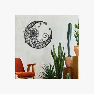 The Range Floral Moon Wall Art - Black