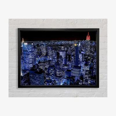 The Range New York City Night Blues Red Top Framed Print Architecture Prints - Black