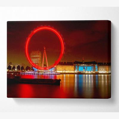 The Range London Eye From Victoria Embankment Canvas Print Wall Art - Yellow / 35.56cm