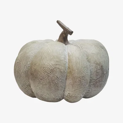 The Range Carved Wood Effect Squat Pumpkin Autumn Decor - White