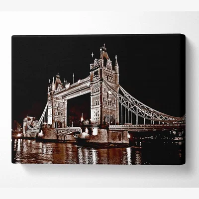 The Range London Tower Bridge Retro Sepia Canvas Print Wall Art - Yellow / 101.6cm