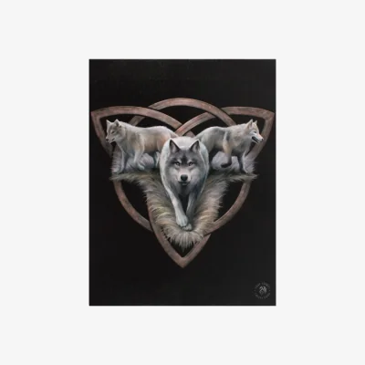 The Range Wolf Trio Canvas Wall Art by Anne Stokes - 19x25cm Fantasy Decor - Grey