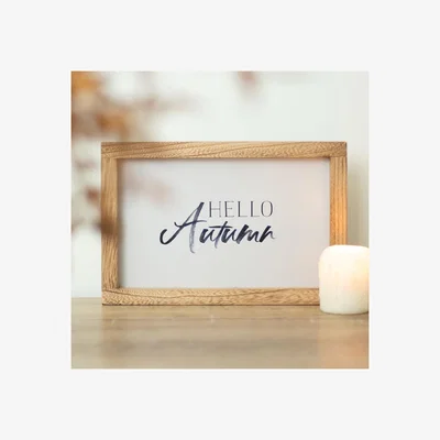 The Range Hello Autumn Wooden Frame Wall Sign - white and wood