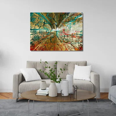 The Range Gold Green Red Abstract Art Print - Gold / 140cm