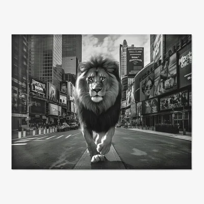 The Range Monochrome Lion In The City Canvas - Grey