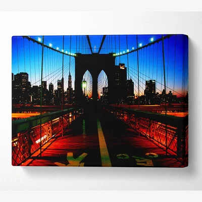 The Range Brooklyn Bridge Red Cast Canvas Print Wall Art - Yellow / 101.6cm