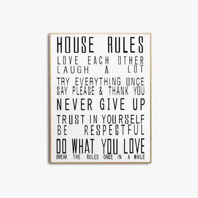The Range Large Glass House Rules Wall Art Stylish Sign - White