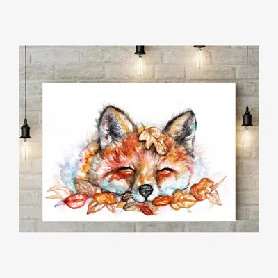 The Range Autumn Fox  Watercolour Print Wall Art Canvas - Brown / 20cm