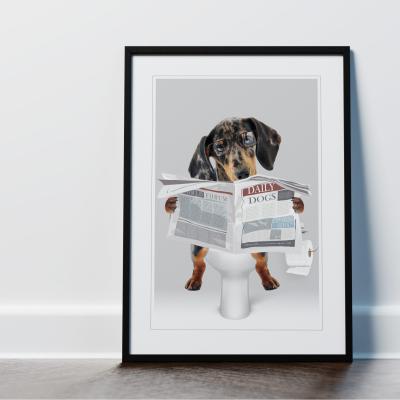 The Range Dachshund on the Toilet Framed Wall Art Print - Black Frame - Black Frame